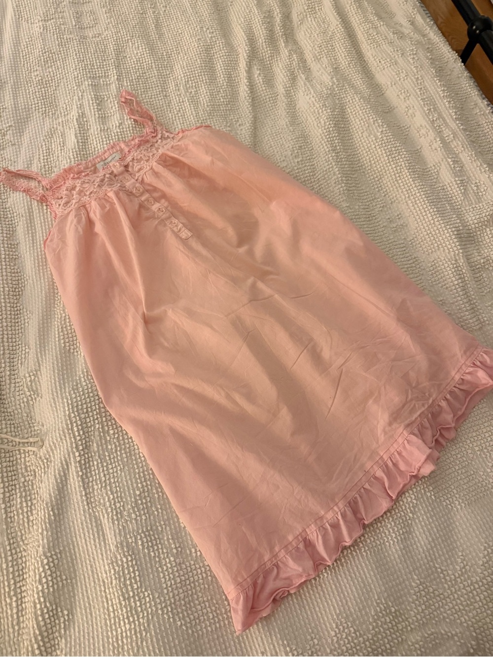 Pink Lace-Trim Nightgown with Ruffle Hem